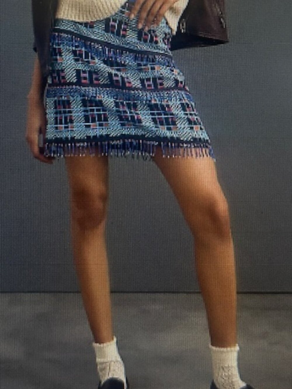 Anthropologie x Maeve Fringe-Trimmed Beaded Checkered Geometric Lined Mini Skirt - Picture 11 of 16